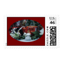 toy tractors  at christmas stamp