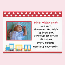 Toy Train Red Birth Announcement invitations