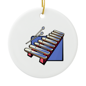 Toy xylophone with mallets, blue graphic ornaments