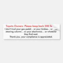 Toyotas, keep back bumper sticker