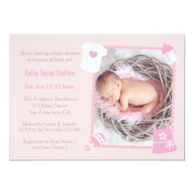 Toys and Bottle Photo Baby Girl Shower Invitations