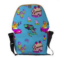 Toys – Pink Dollhouses & Turquoise Kites messenger bags