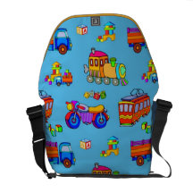 Toys - Red Trucks & Orange Trains Messenger Bag