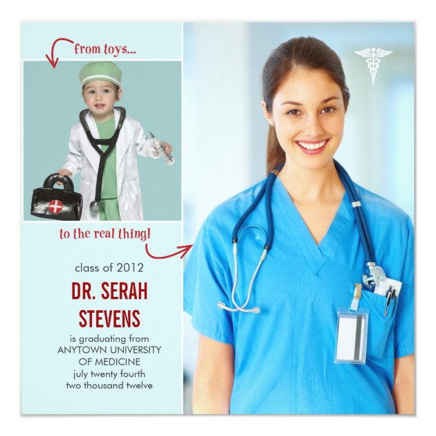 Toys to Real Doctor Medical Graduation Invitation (front side)