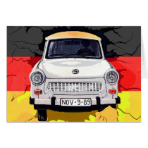 Trabant Car and German Flag, Berlin Wall Greeting Card