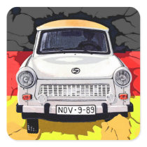 Trabant Car and German Flag, Berlin Wall Square Stickers