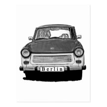 Trabant Car Front, Black and White,  Berlin Post Cards