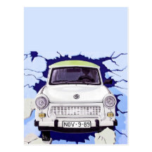 Trabant Car , Pale Blue, Berlin Wall Post Card