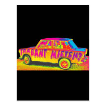 Trabant Car , Raibow Effect, Black Back, Berlin Post Cards