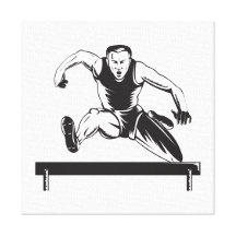 Track and Field Athlete Jumping Hurdles Gallery Wrapped Canvas