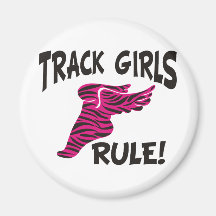 TRACK GIRLS BLACK ON HOT PINK FRIDGE MAGNET