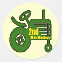 Tractor 2nd Birthday Gifts Round Stickers