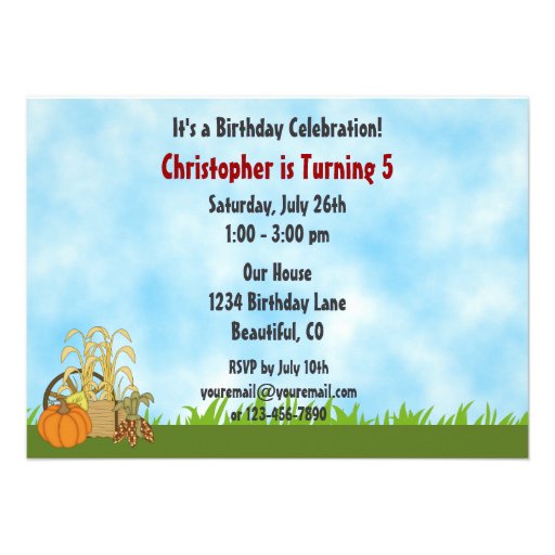 Tractor and Barn Autumn Farm Birthday Invitation
