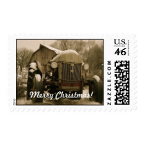 Tractor and barn Christmas stamp