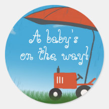 Tractor Baby Shower Envelope Seal Round Sticker