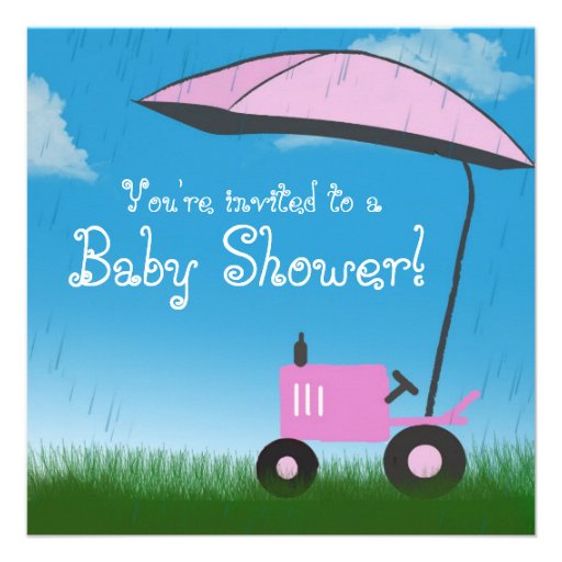 Tractor Baby Shower Invitation: Pink Tractor