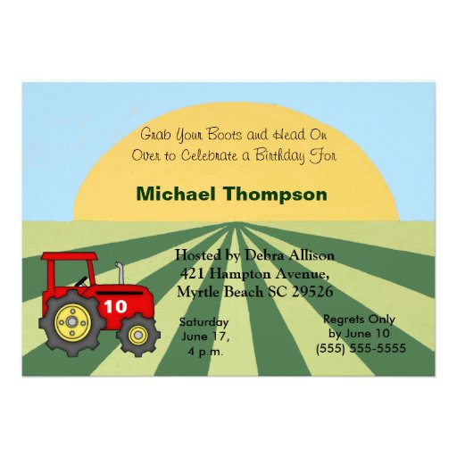 Tractor  Birthday Invitations