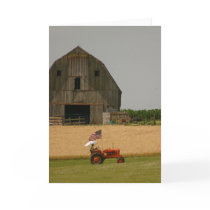 Tractor Card: Tractor, American Flag & Barn