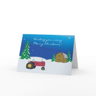 Tractor Christmas Card: Red Tractor Barn Scene card