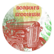 Tractor Christmas Envelope Seal: Retro Style Sticker