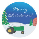 Tractor Christmas Envelope Seal: Snow Barn Scene sticker