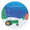 Tractor Christmas Gift Tag: Snow Barn Scene sticker