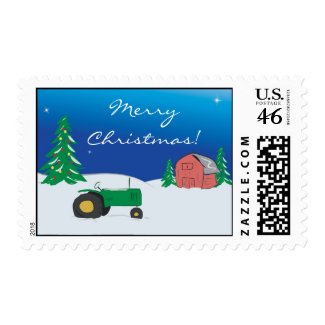 Tractor Christmas Postage: Snow Barn Scene stamp