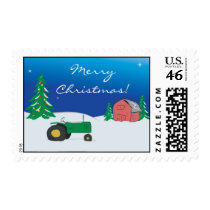 Tractor Christmas Postage: Snow Barn Scene