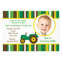 Tractor farm Photo Birthday Party Invitations
