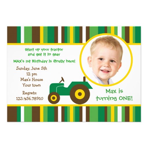 Tractor farm Photo Birthday Party Invitations