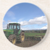 tractor field mountain drink coaster