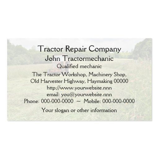 Tractor haymaking business card (back side)