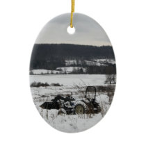 Tractor in Snow ornaments
