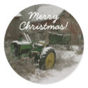 Tractor in the Snow Christmas Envelope Seal sticker