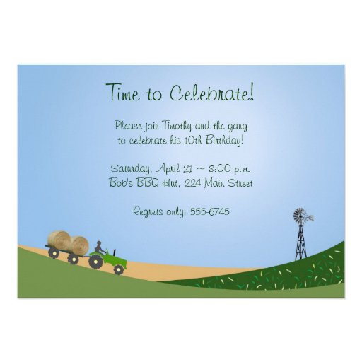 Tractor Invitation: Cute Hay Bale Farm Scene
