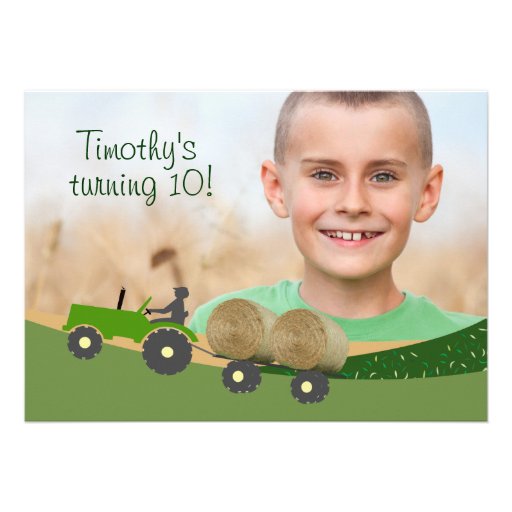 Tractor Invitation: Cute Hay Bale Farm Scene