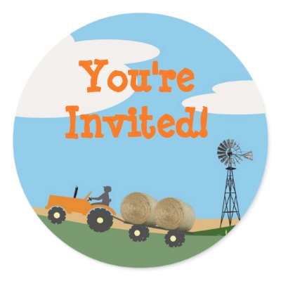 Tractor on the Farm Party Envelope Seal: Orange Tr Sticker