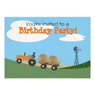 Tractor on the Farm Party Invitation: Orange Tract