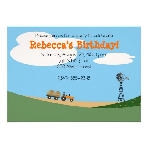 Tractor on the Farm Party Invitation: Orange Tract