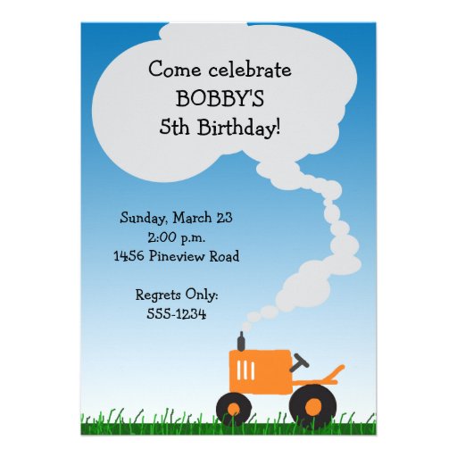 Tractor Party Invitation: Orange Tractor