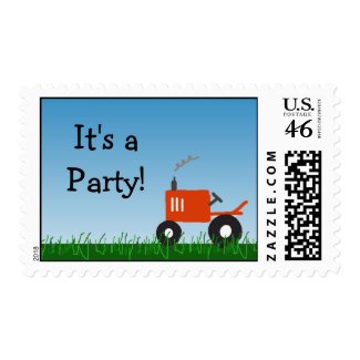 Tractor Party Postage: Red Tractor stamp