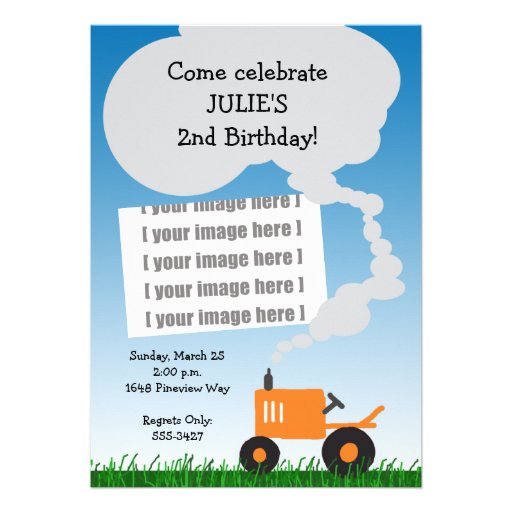 Tractor Photo Invitation: Orange Tractor
