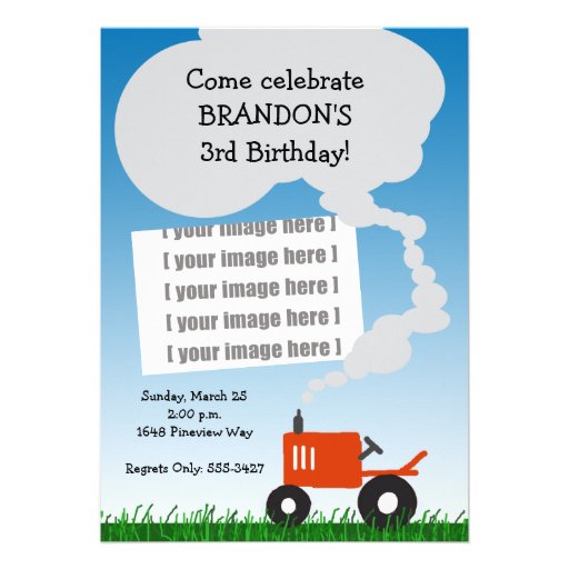 Tractor Photo Invitation: Red Tractor
