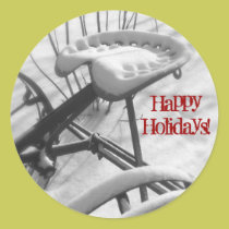 Tractor Seat in Snow: Happy Holidays Envelope Seal stickers by jplamer Tractor Seat in Snow: Happy Holidays Envelope Seal stickers
