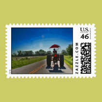 Tractor Stamp: Blue Skies on Country Road