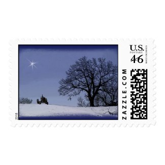 Tractor & Tree Farm Scene Postage Stamp stamp