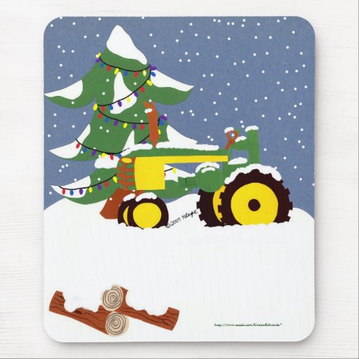 Tractor with Christmas Tree Mousepad