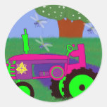 Tractors and Dragonflies Round Sticker