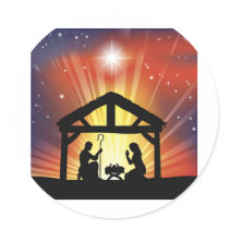 Traditional Christian Christmas Nativity Scene Round Stickers