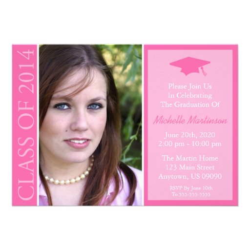 Traditional Class Of 2014 Graduation (Pink) Personalized Invite (front side)